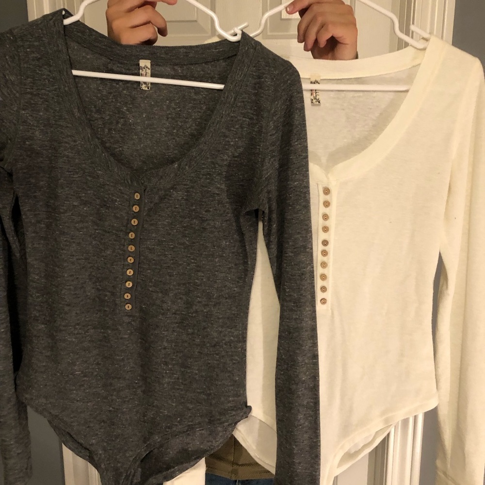 Two Free People Henley Bodysuits